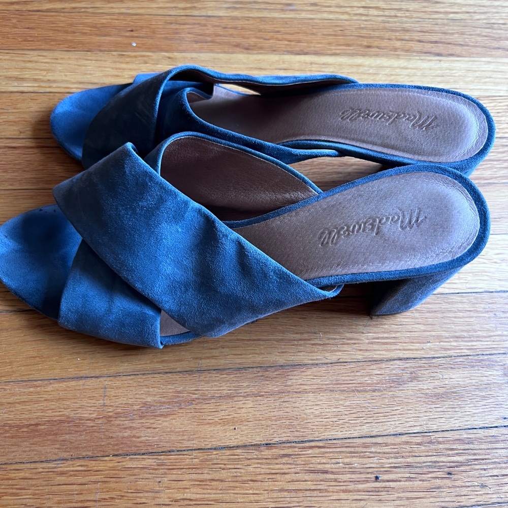 Madewell blue suede heeled mules size 9.5
